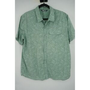 Stio Shirt Green Floral Organic Cotton Snap Front Short Sleeve Casual Men's XL